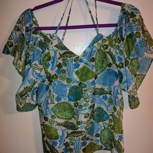 Anthropologie blue and green shirt